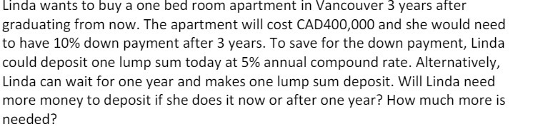 Linda wants to buy a one bed room apartment in
