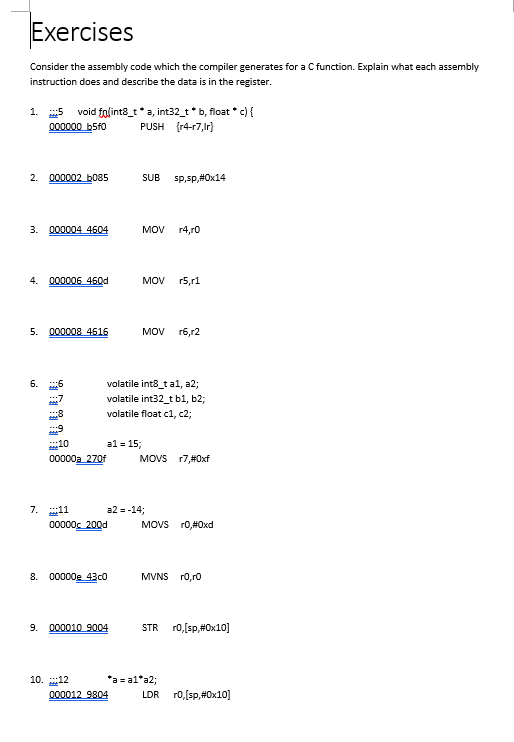 Exercises Consider the assembly code which the