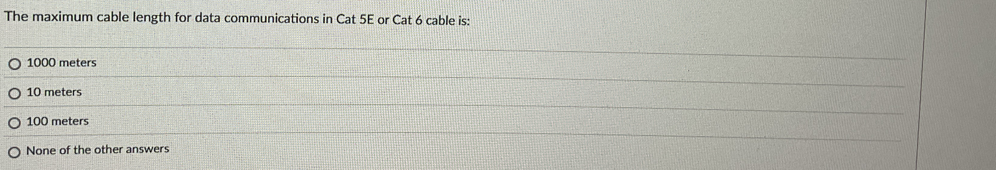 The maximum cable length for data communications