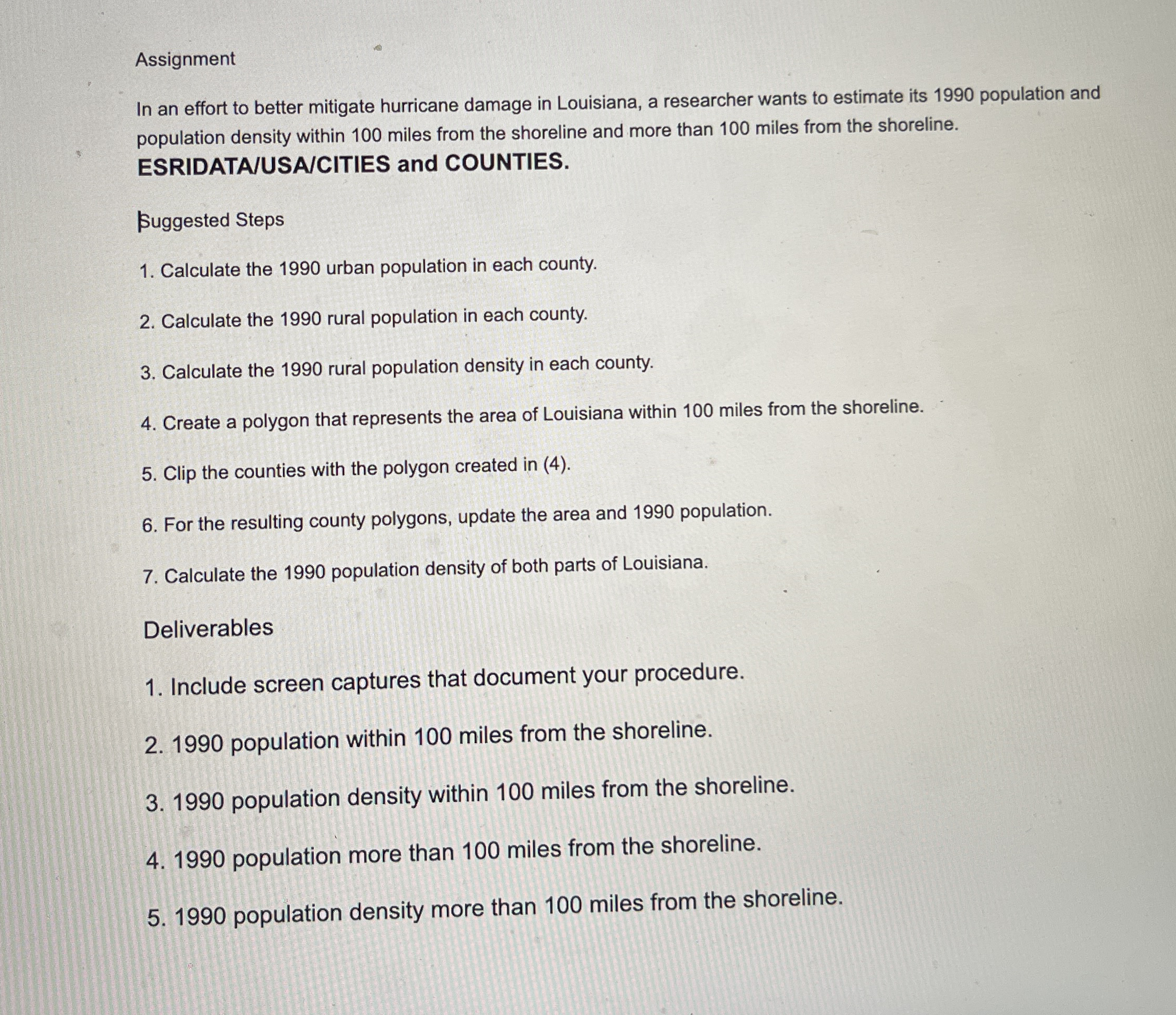 Assignment ArcPro GIS PLEASE PROVIDE STEP BY STEP