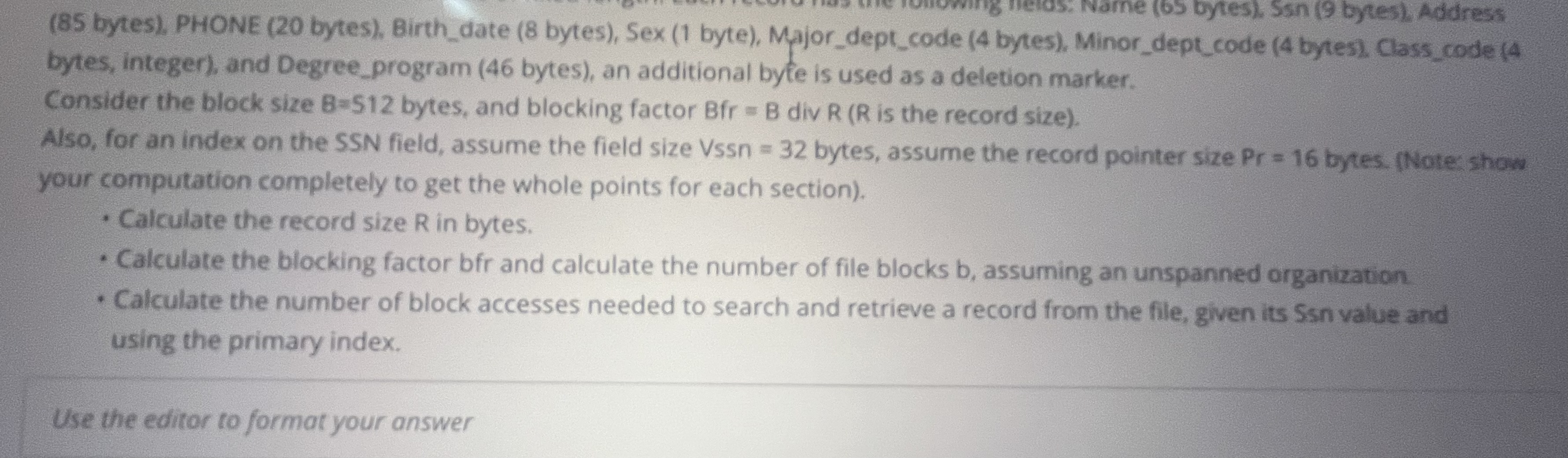 ( 8 5 bytes ) , PHONE ( 2 0 bytes ) , Birth _