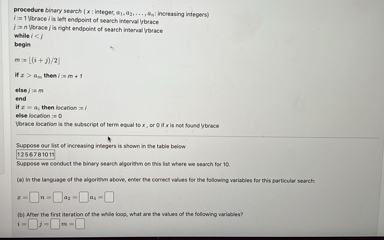 procedure binary search ( x : integer, a 1 , a 2