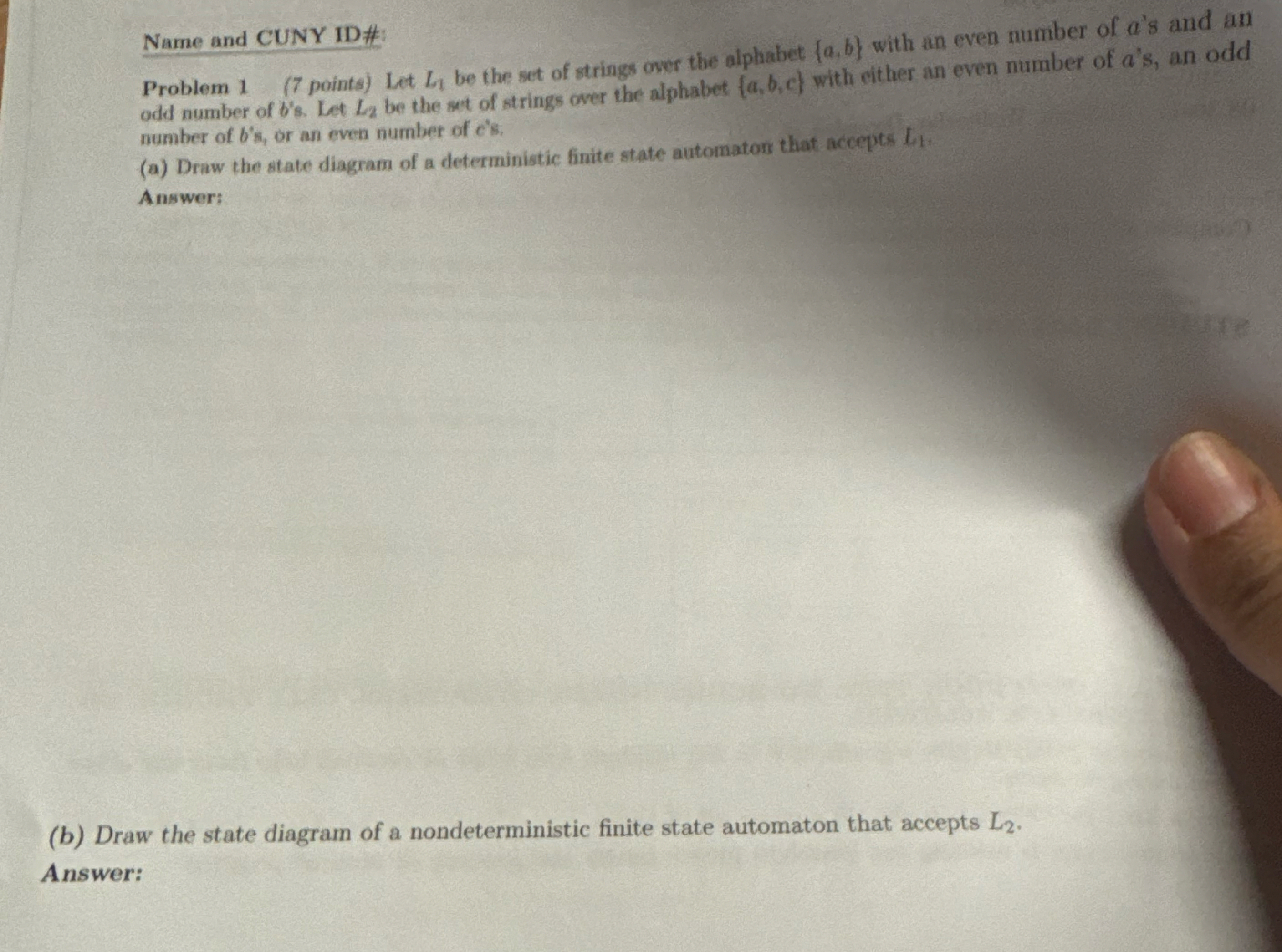 Let L 7 be the set of strings over the alphabet {