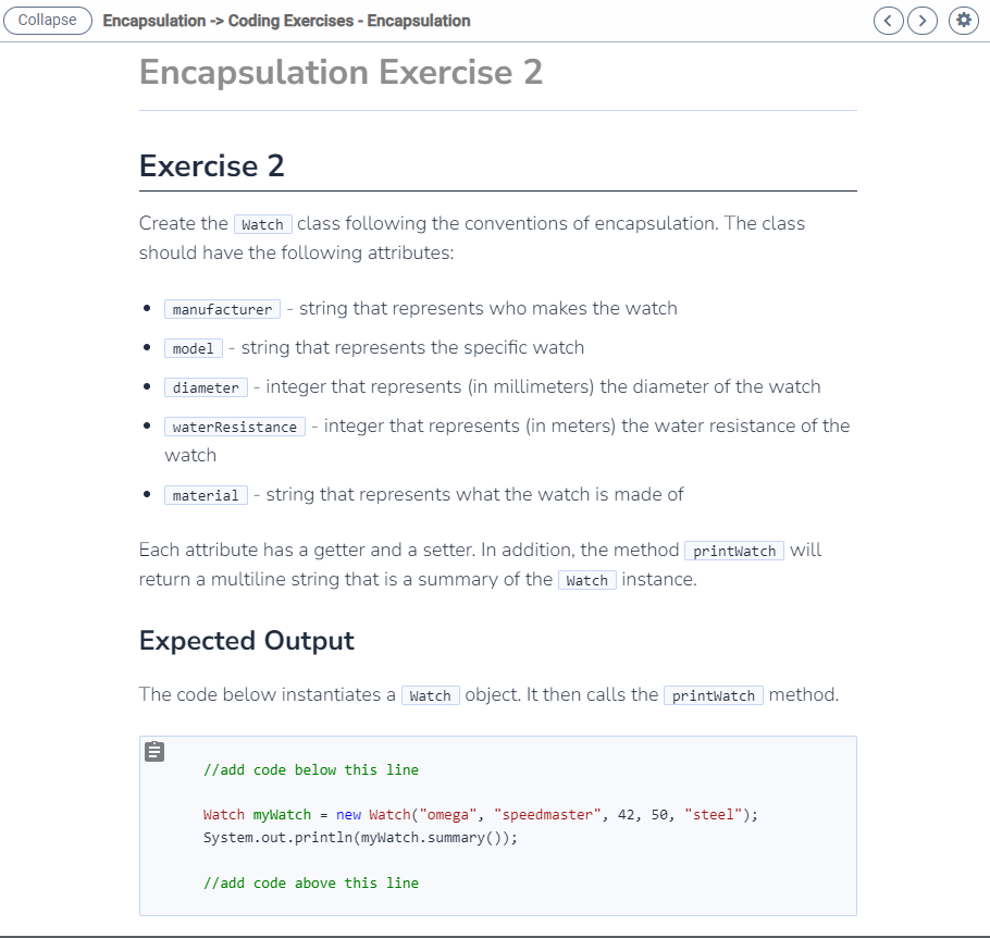 Exercise 2 Create the Watch class following the