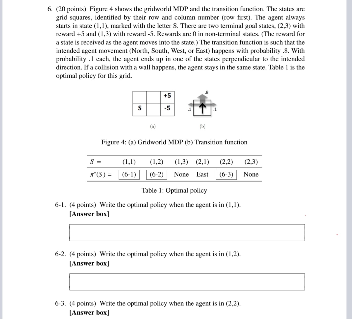( 2 0 points ) Figure 4 shows the gridworld MDP