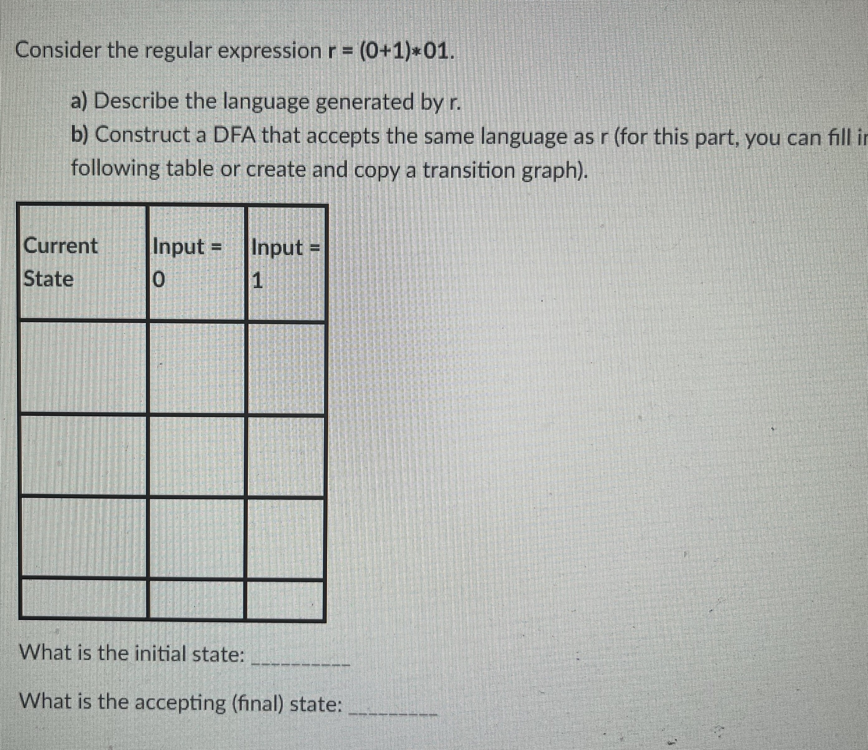 Consider the regular expression r = ( 0 + 1 ) * *
