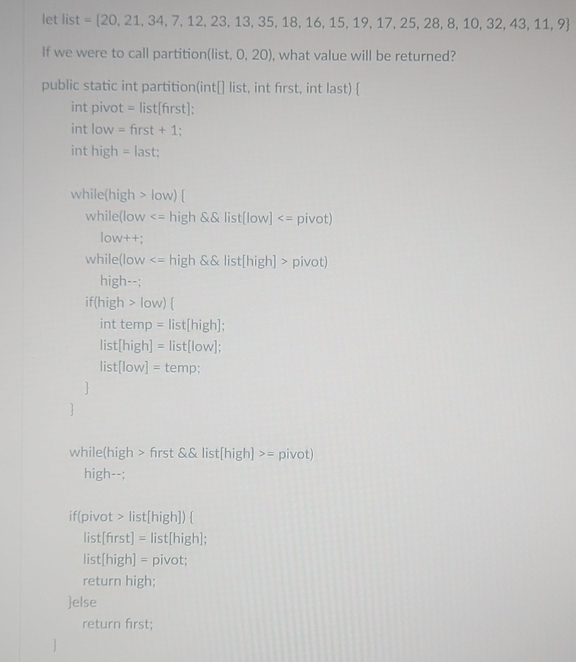let list = { 2 0 , 2 1 , 3 4 , 7 , 1 2 , 2 3 , 1
