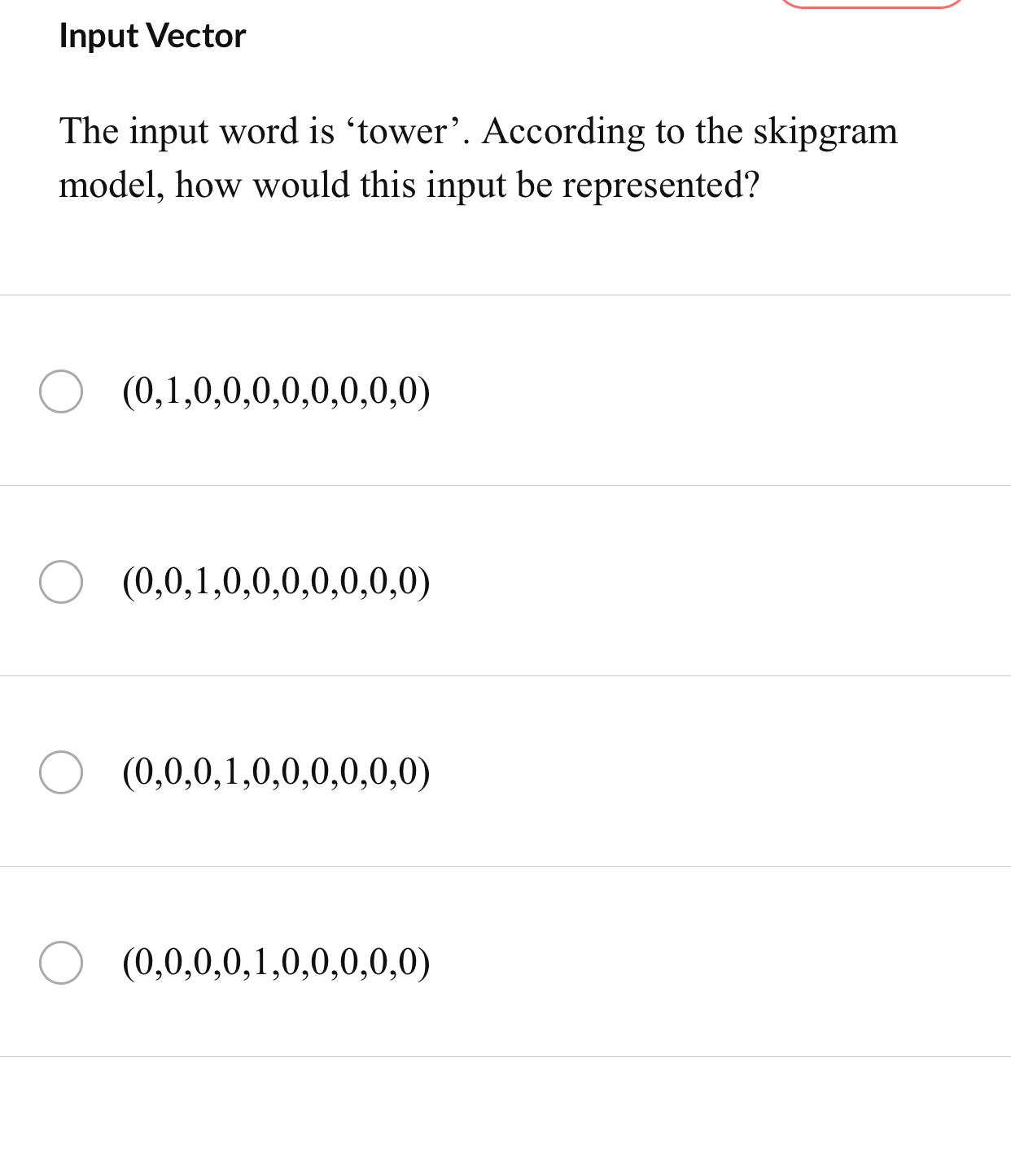 Input Vector The input word is 'tower'. According