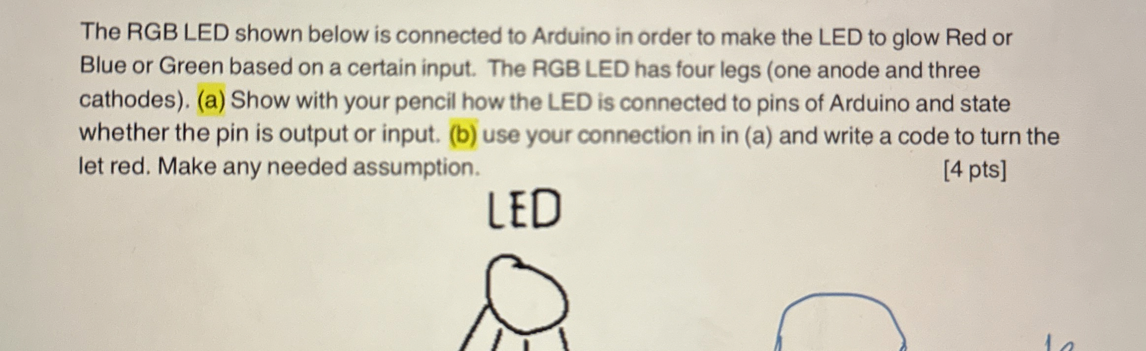 The RGB LED shown below is connected to Arduino