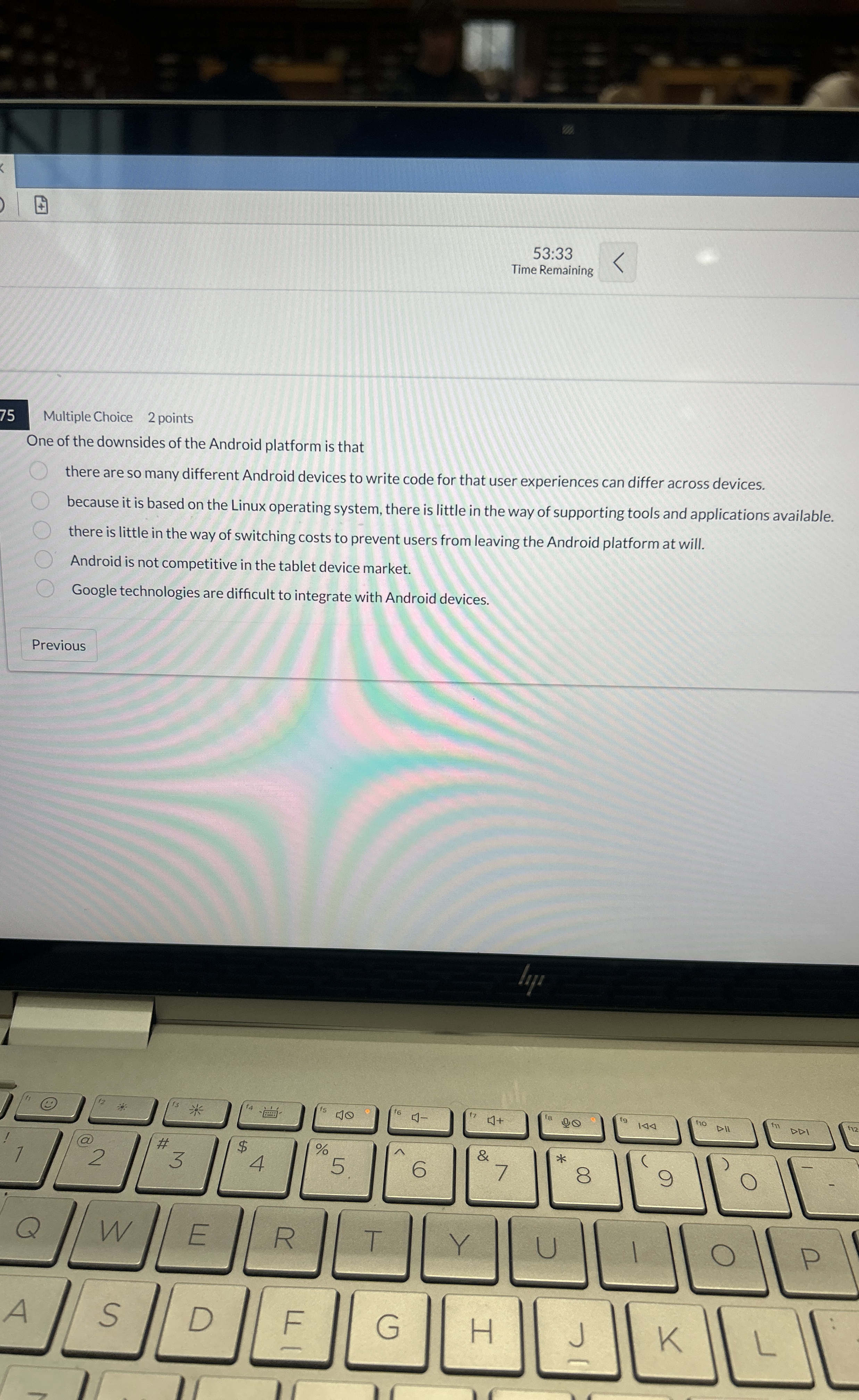 EI 5 3 : 3 3 Time Remaining 7 5 Multiple Choice 2