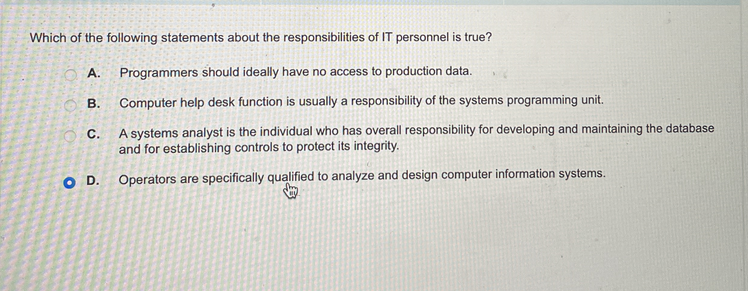 Which of the following statements about the