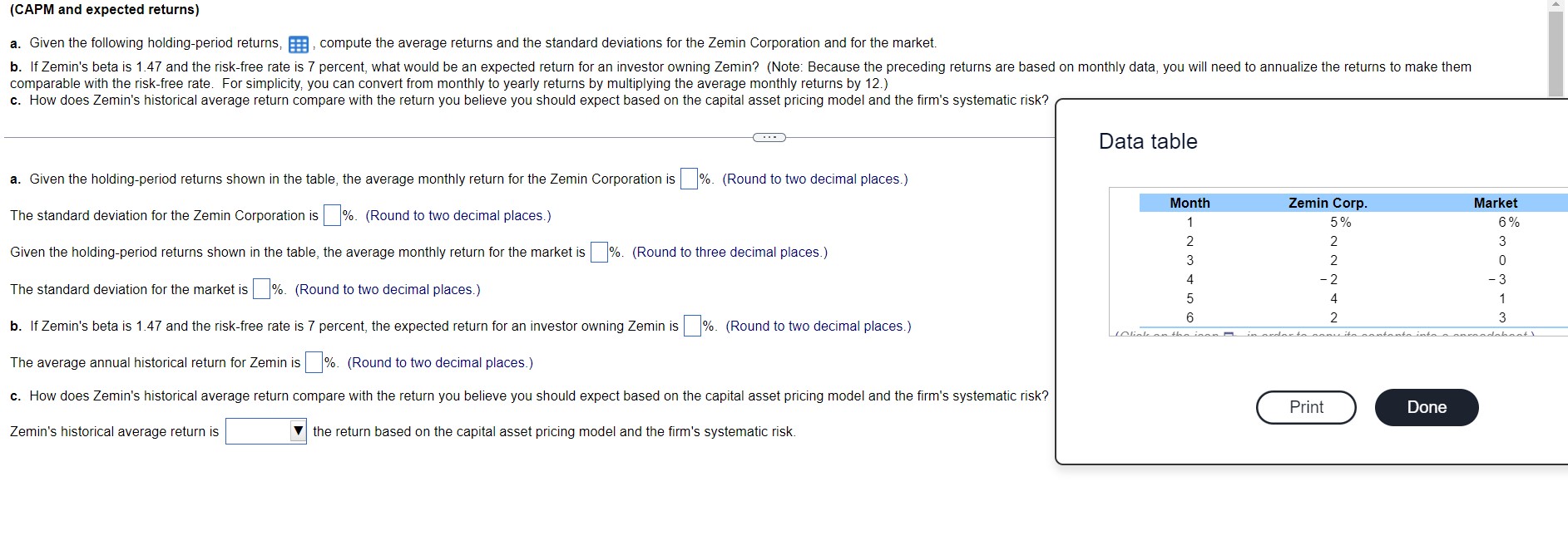 (CAPM and expected returns) a. Given the