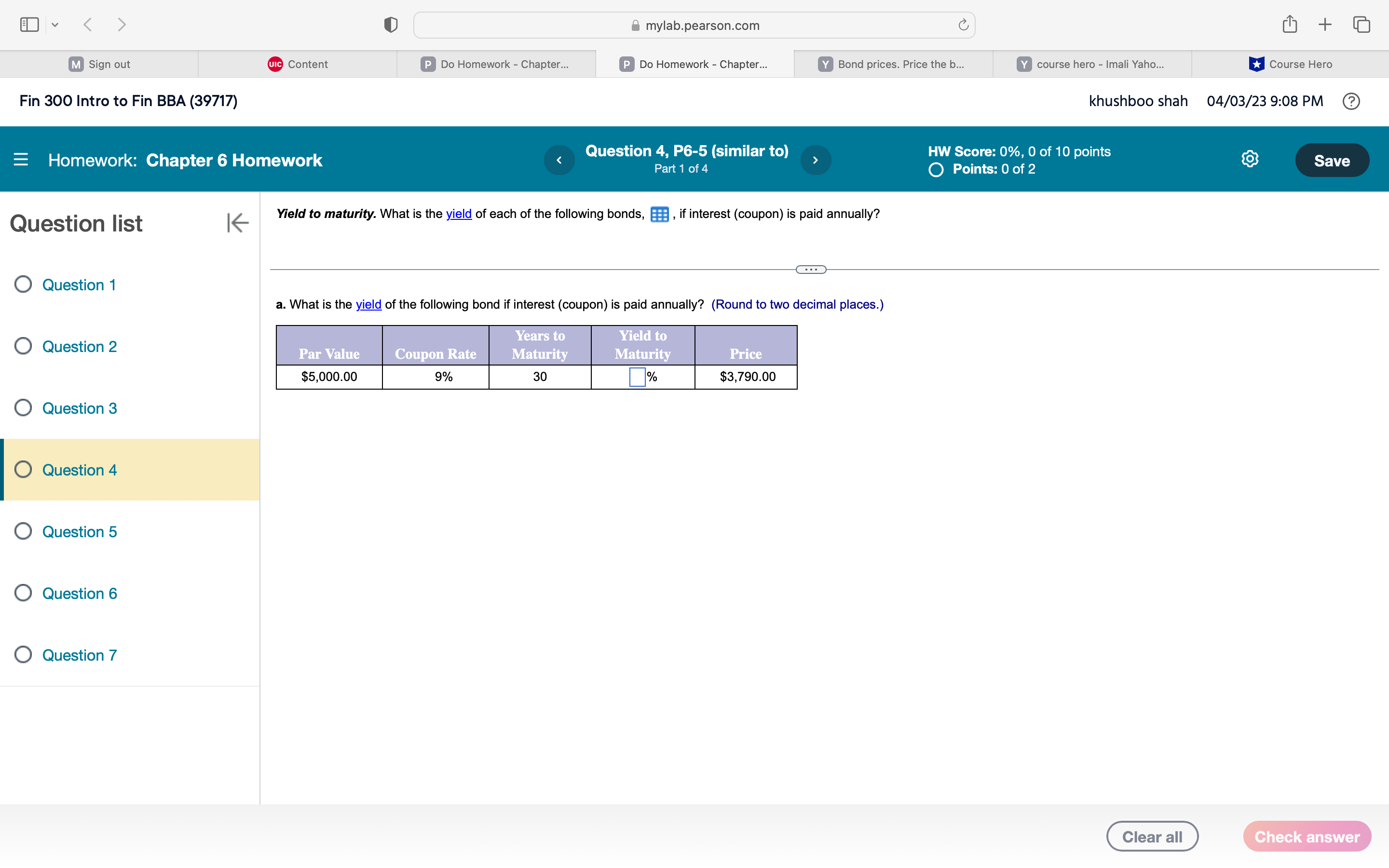 v I] Bmylabpearsonmm C G + E] 0 Sign out Content