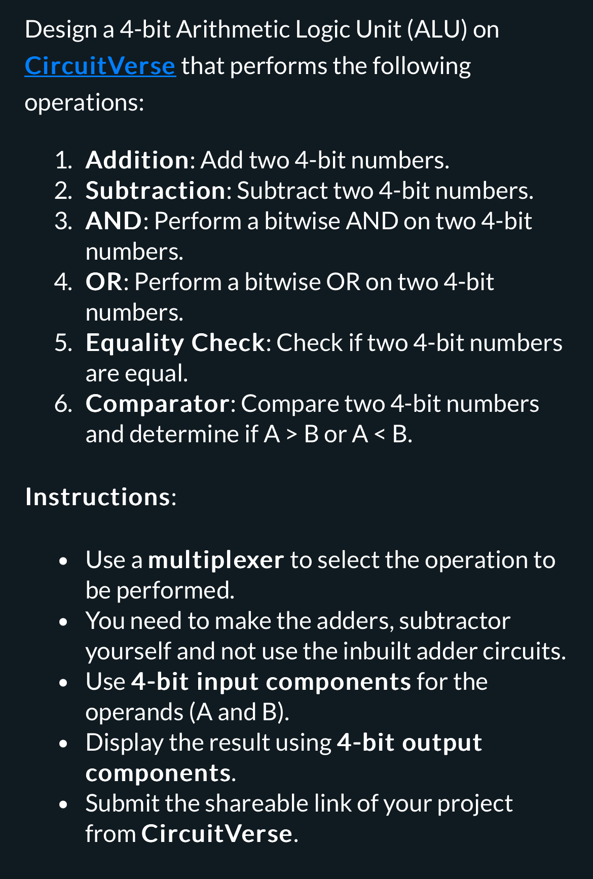 Design a 4 - bit Arithmetic Logic Unit ( ALU ) on