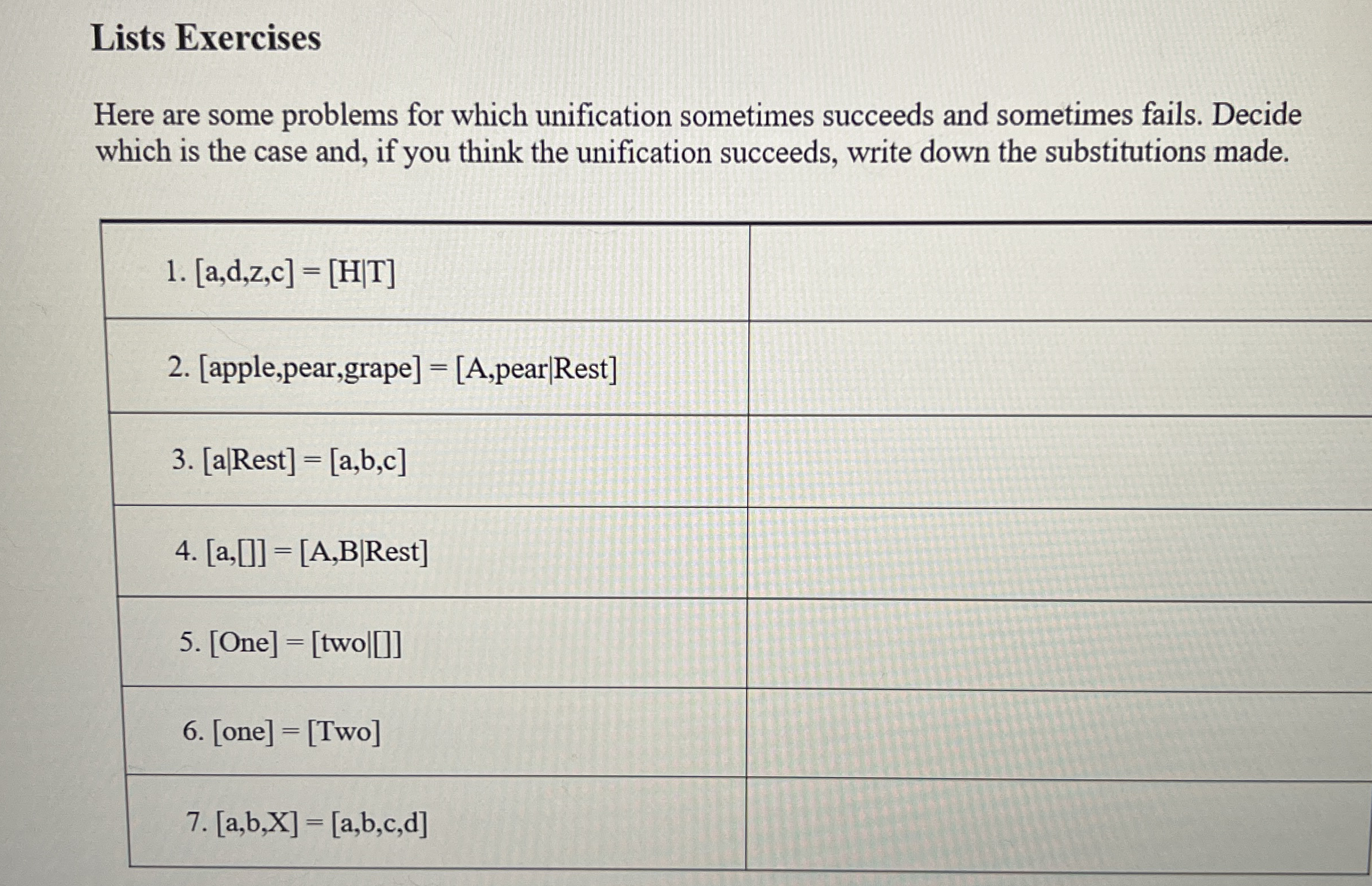 Lists Exercises Here are some problems for which