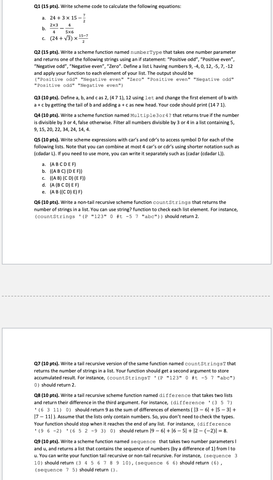 Using racket software Q 1 ( 1 5 pts ) . Write