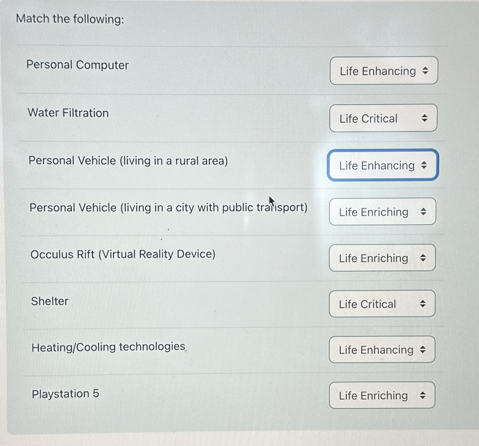 Match the following: Personal Computer Water
