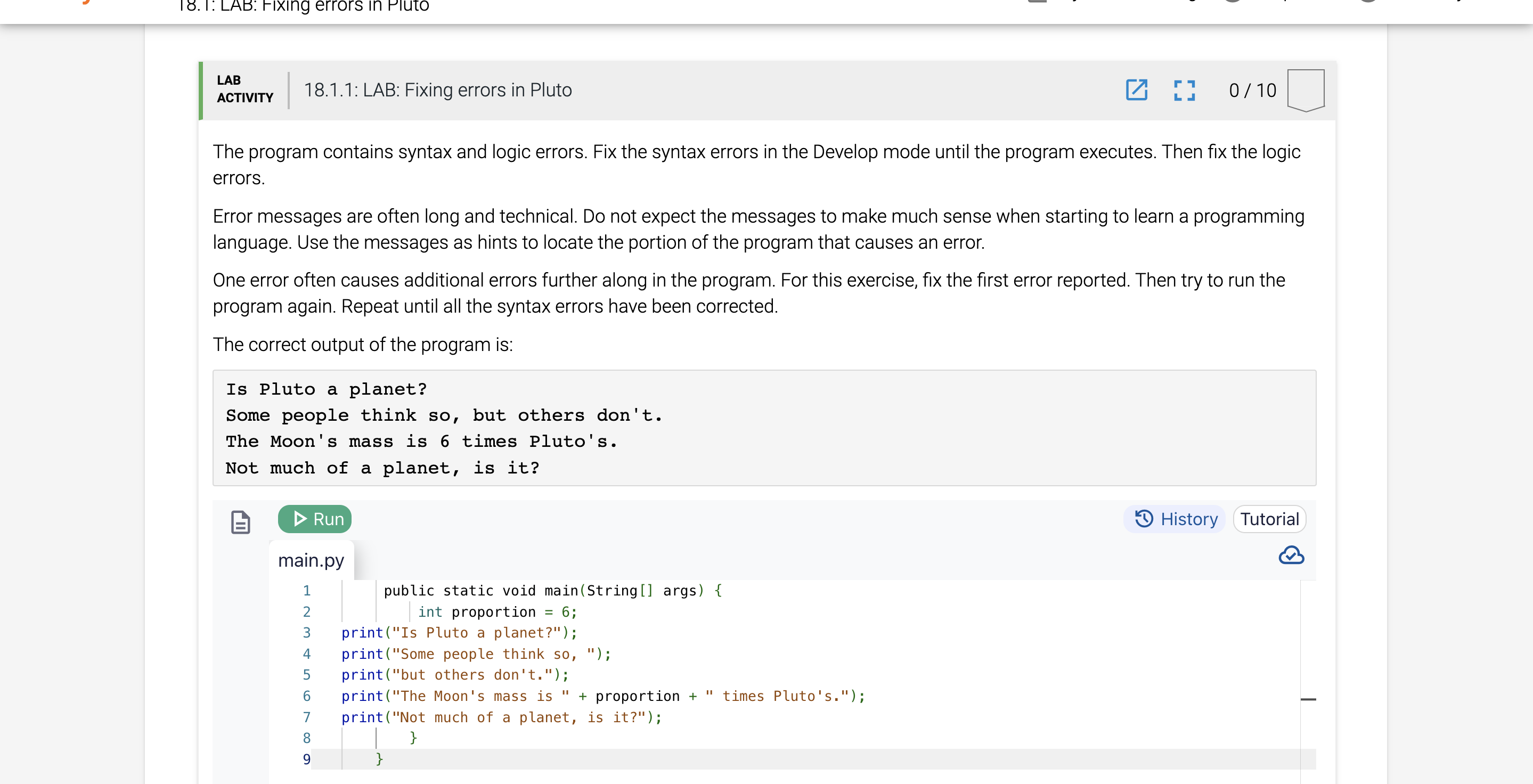 LAB 1 8 . 1 . 1 : LAB: Fixing errors in Pluto The