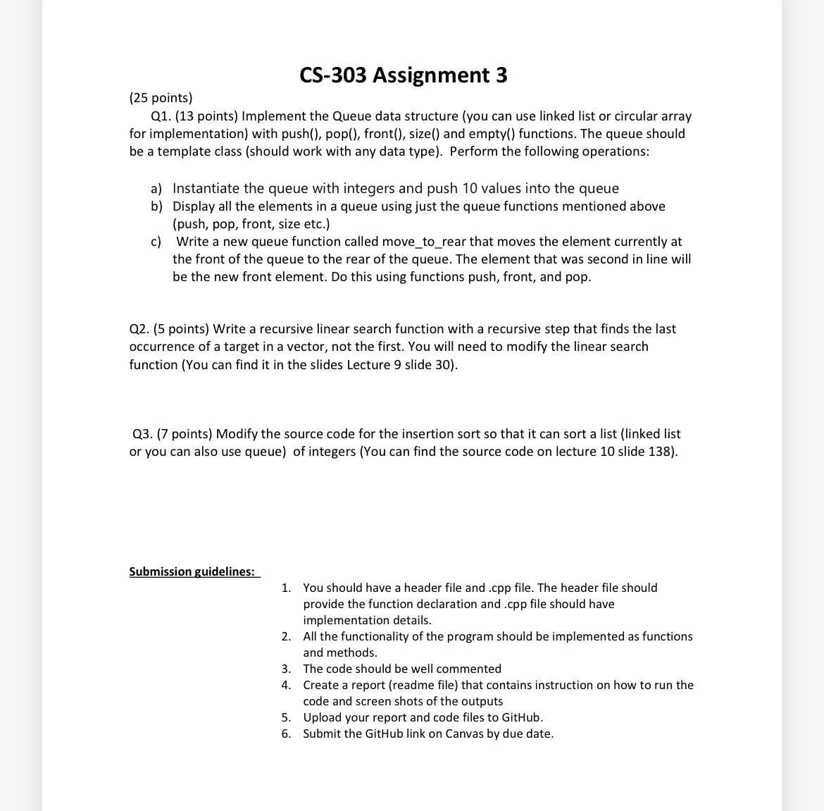 write a code for tgis ( 2 5 points ) Q 1 . ( 1 3