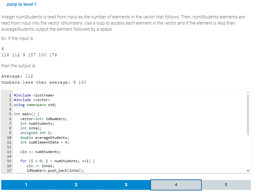 Jump to level 1 Integer numstudents is read from
