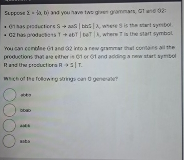 Suppose = { a , b } and you have two given