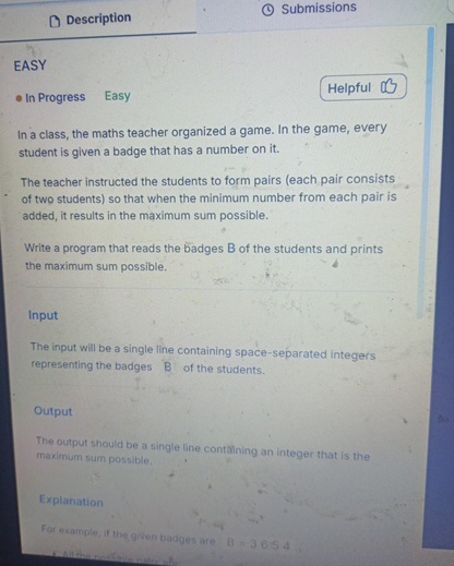 Description Submissions EASY In Progress Easy In