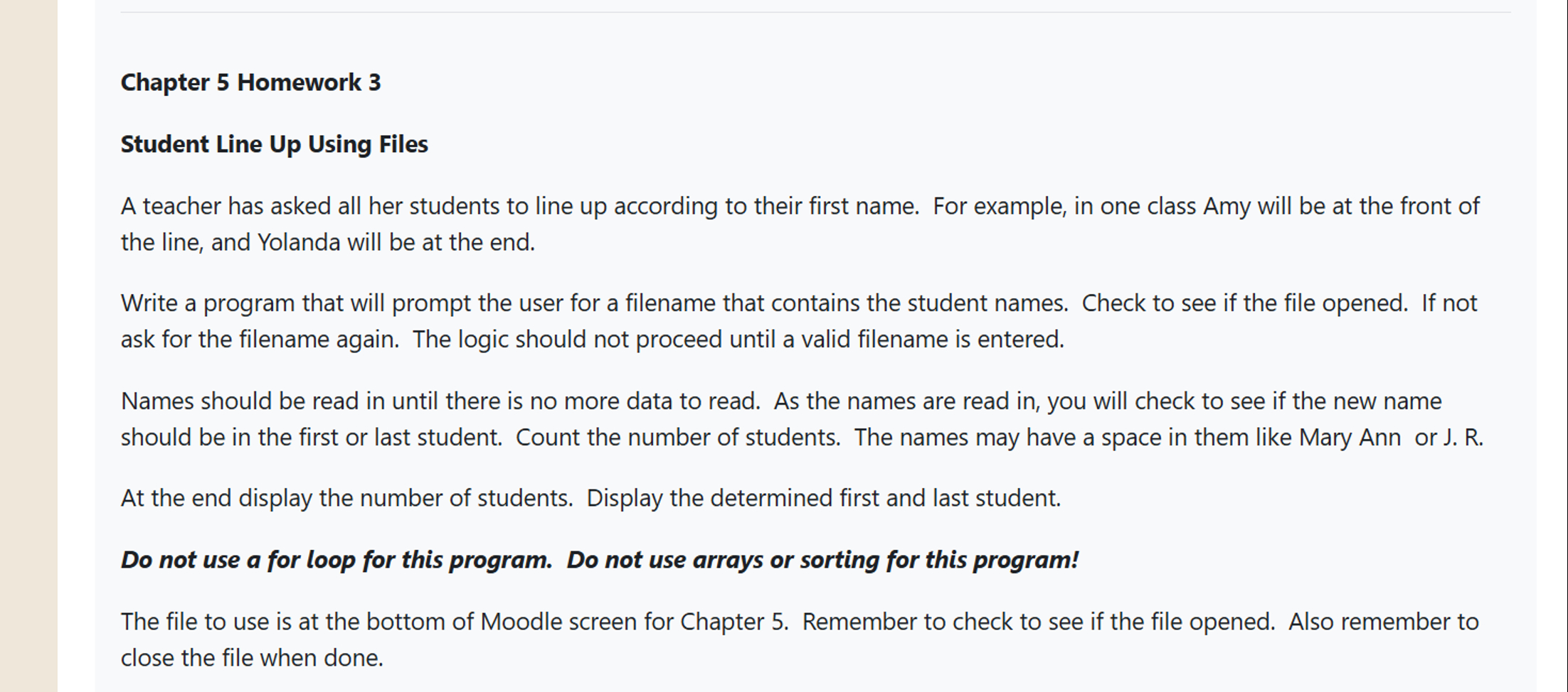 Code in C + + please Chapter 5 Homework 3 Student
