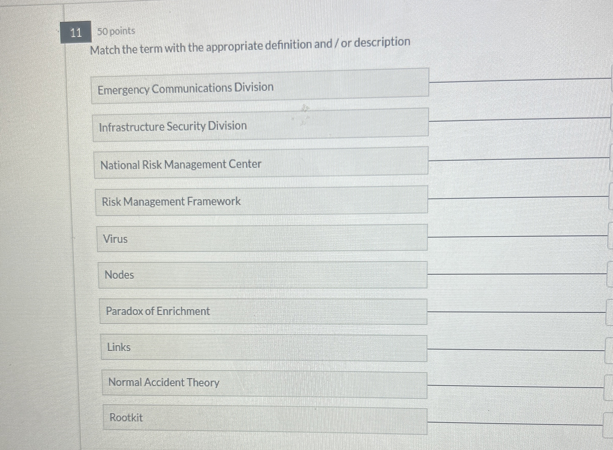 1 1 5 0 points Match the term with the