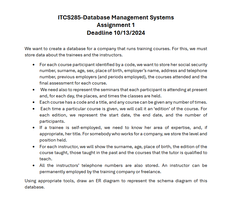 We want to create a database for a company that