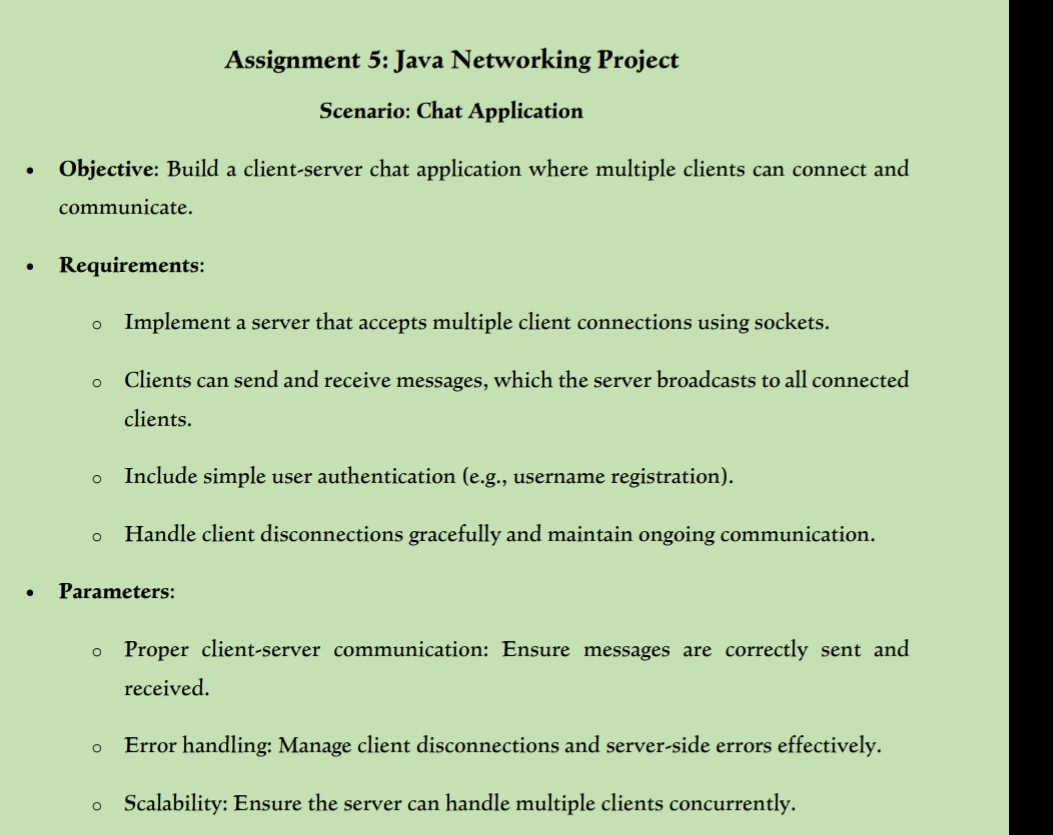 Assignment 5 : Java Networking Project Scenario: