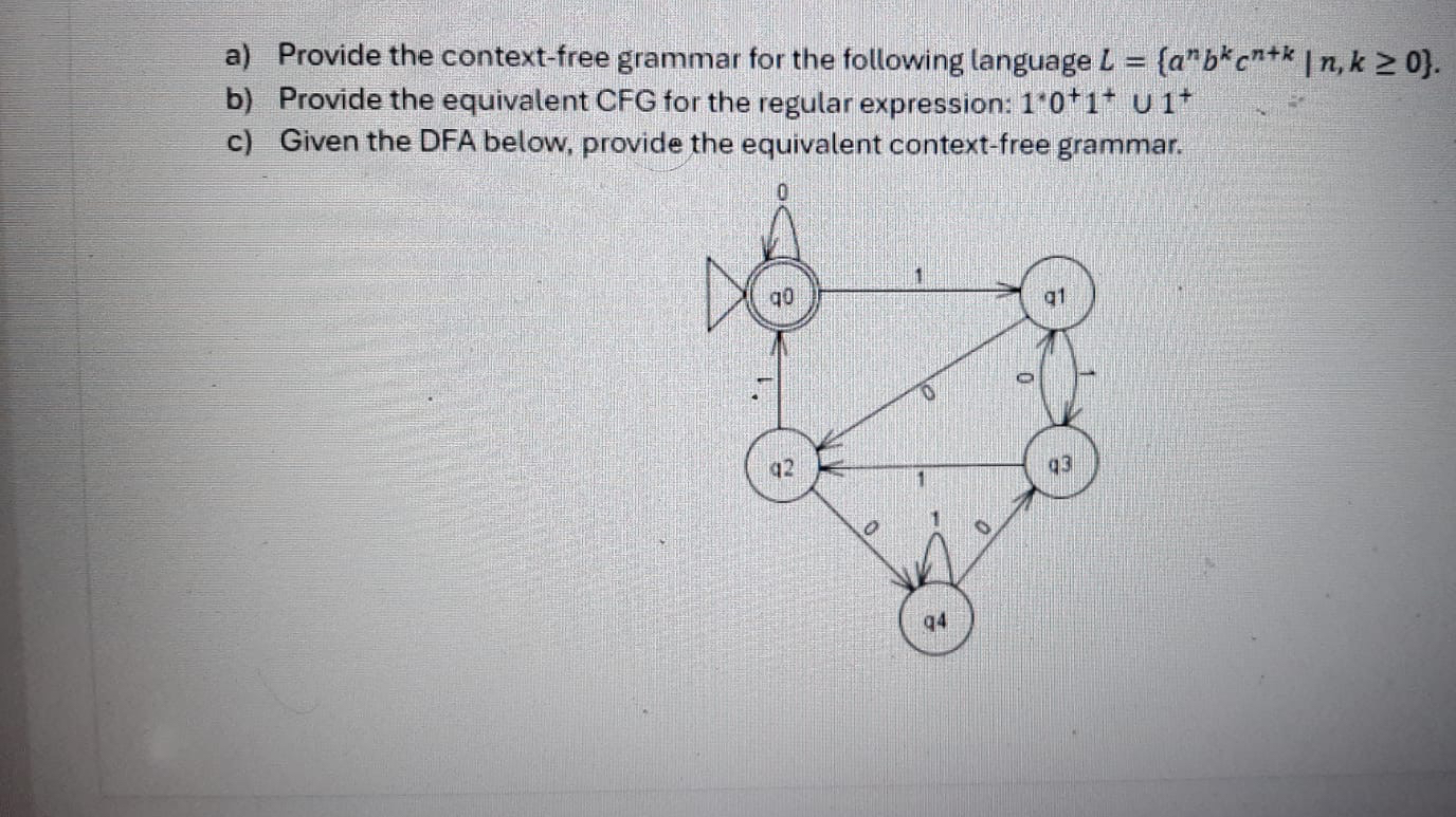 a ) Provide the context - free grammar for the