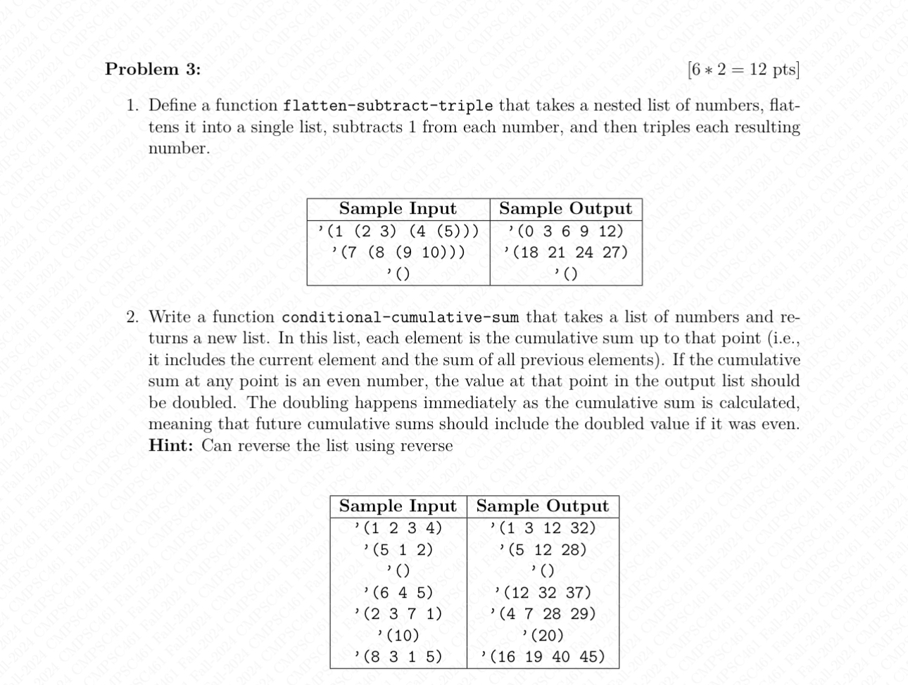 Problem 3 : 6 * * 2 = 1 2 p t s Define a function