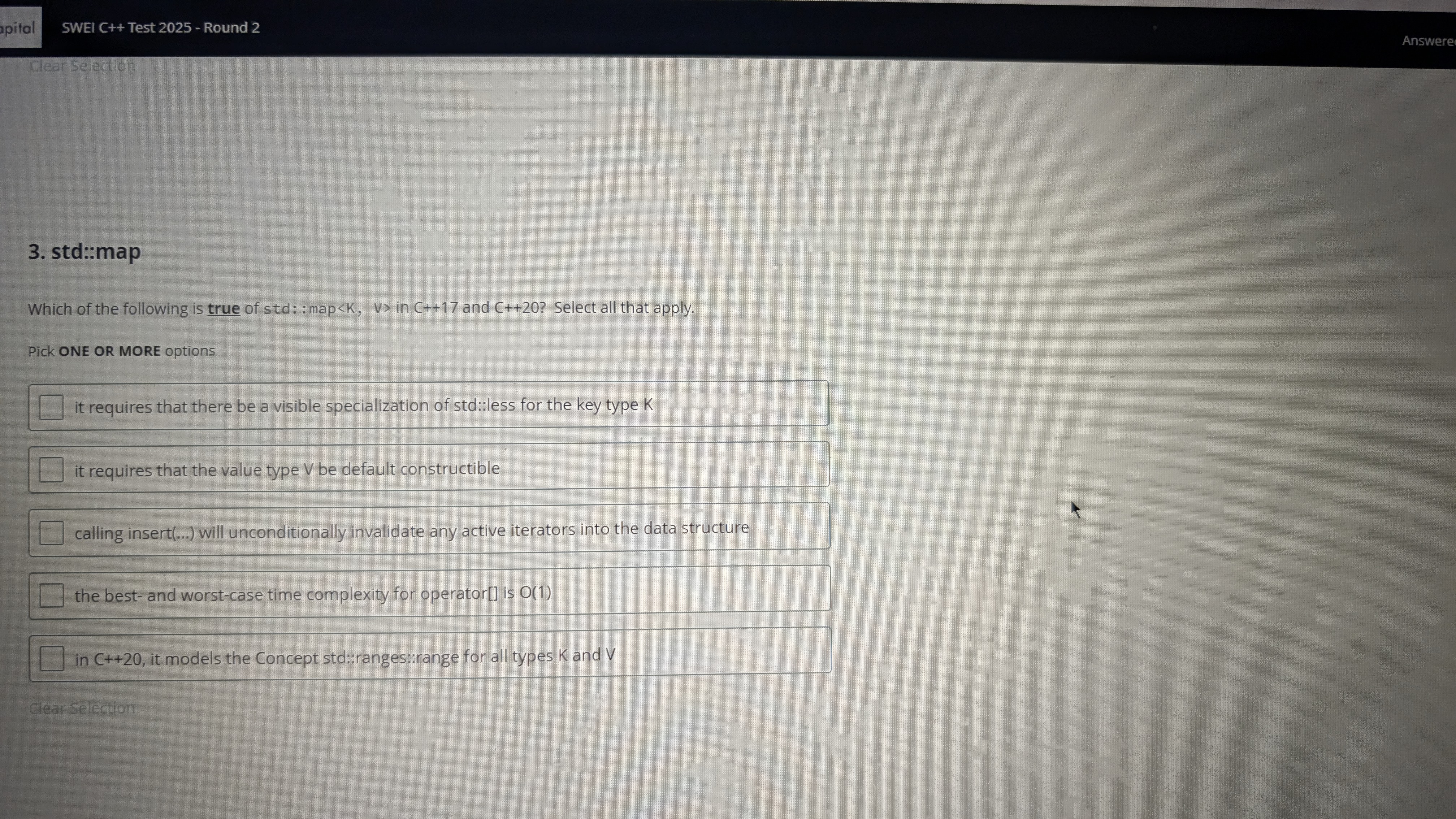 which ifof the following is true of std::map in c