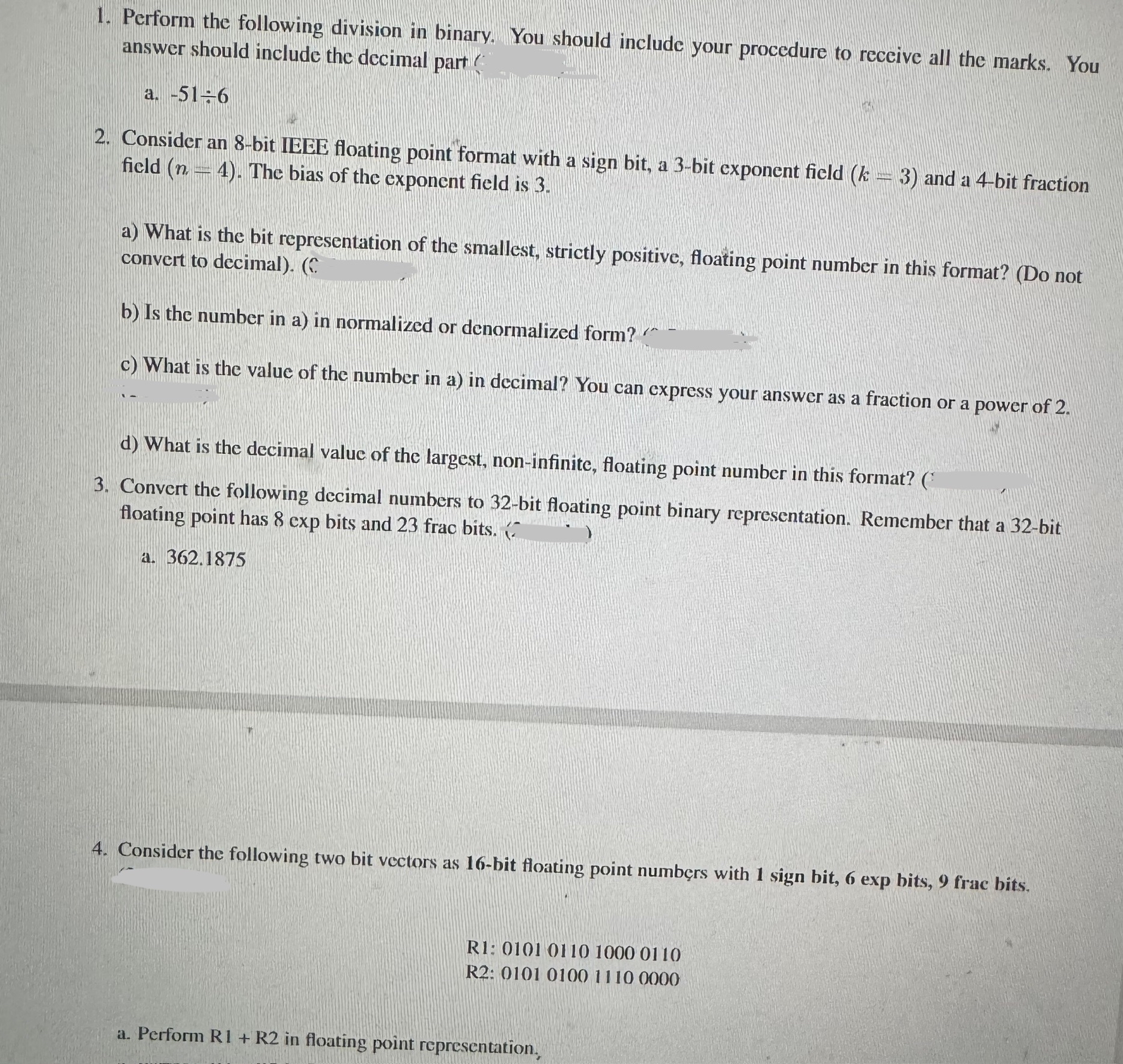 Perform the following division in binary. You