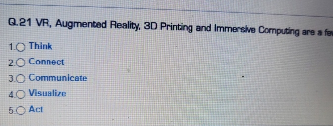 Q . 2 1 VR , Augmented Reality, 3 D Printing and