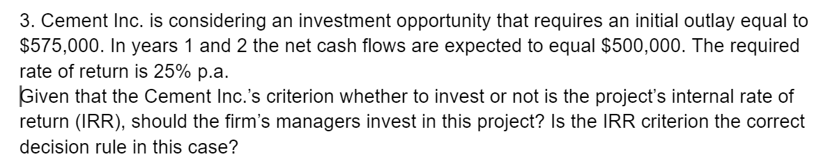 2. A corporation is considering purchasing a