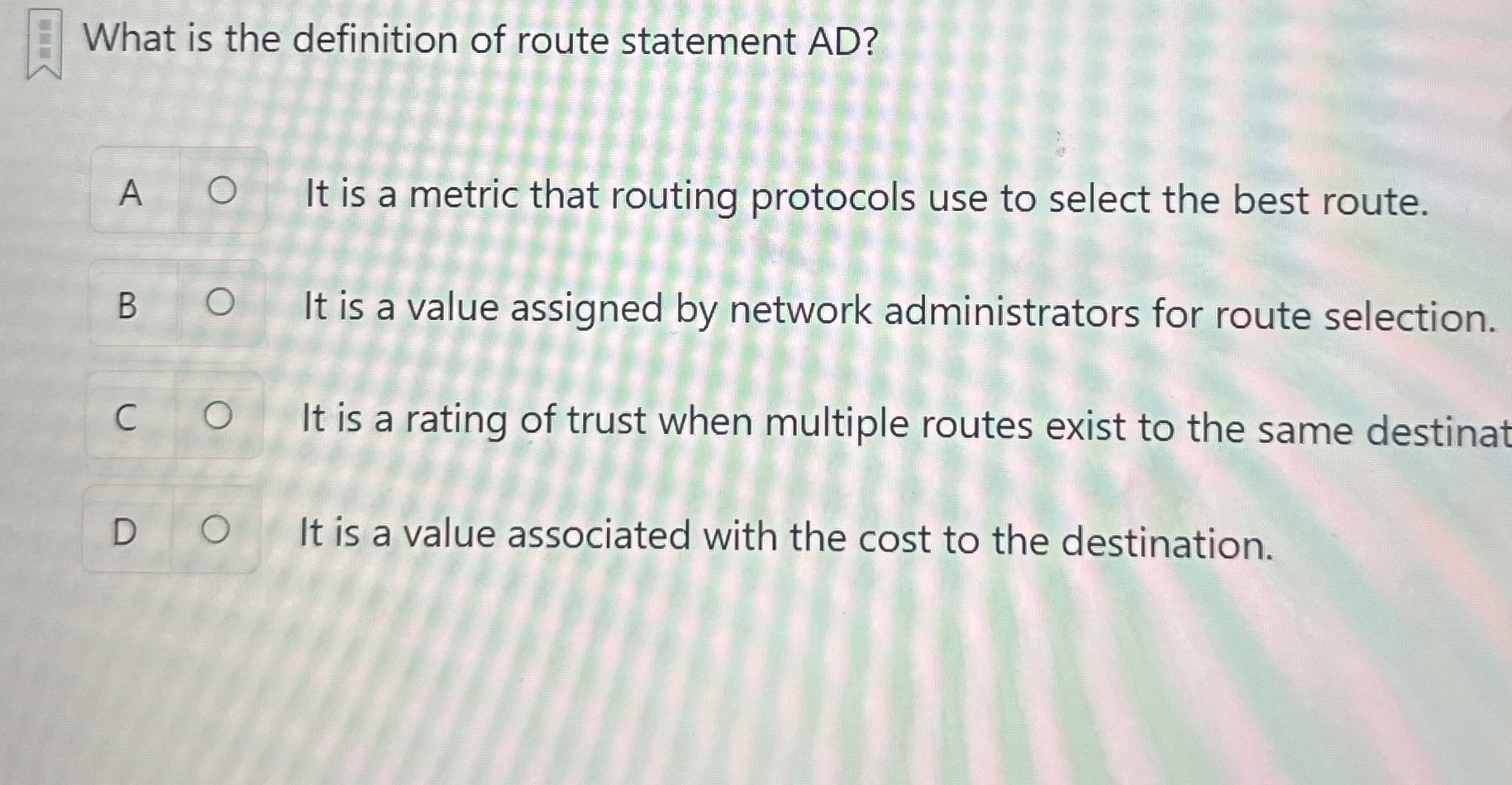 What is the definition of route statement AD ? A
