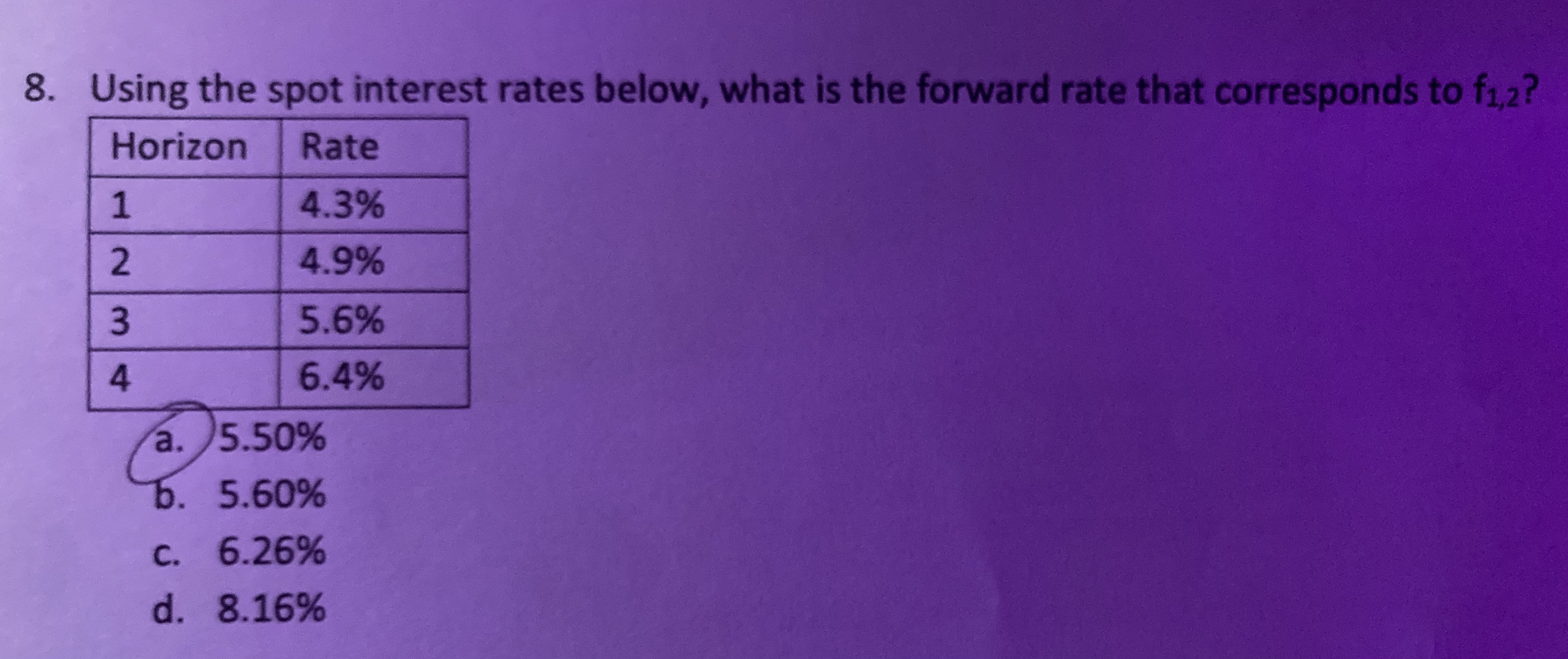 8. Using the spot interest rates below, what is