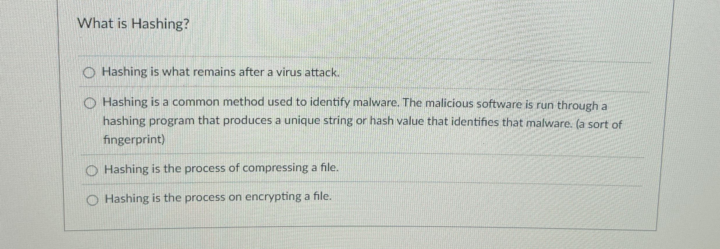 What is Hashing? Hashing is what remains after a