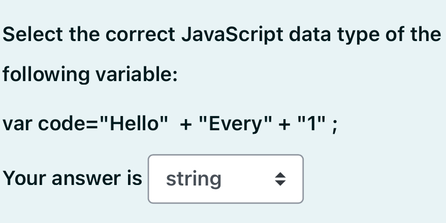 Select the correct JavaScript data type of the