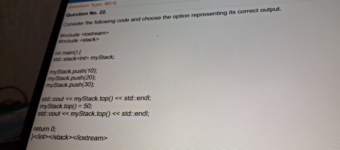 Ouestian Type: MCO Question No . 2 2 . Consider