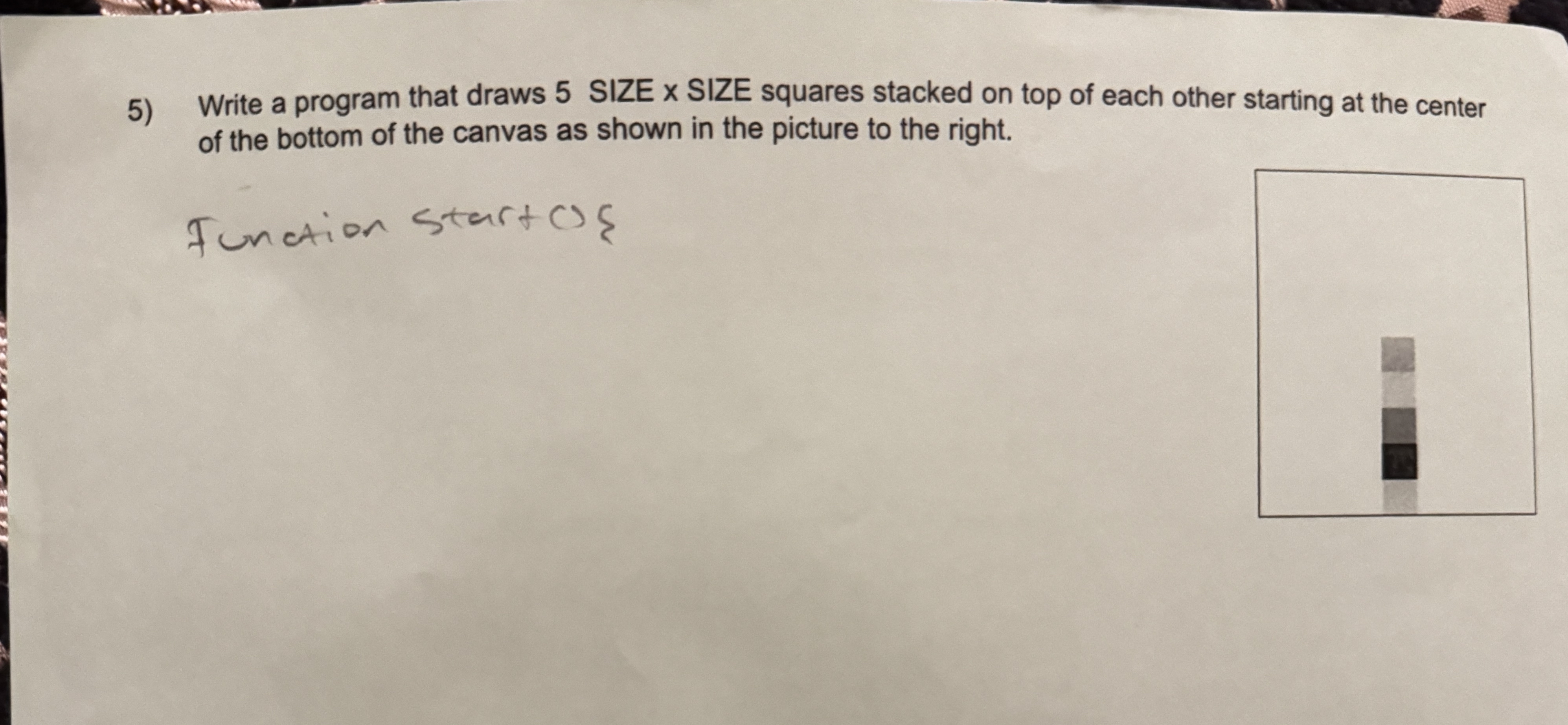 Write a program that draws 5 SIZE SIZE squares