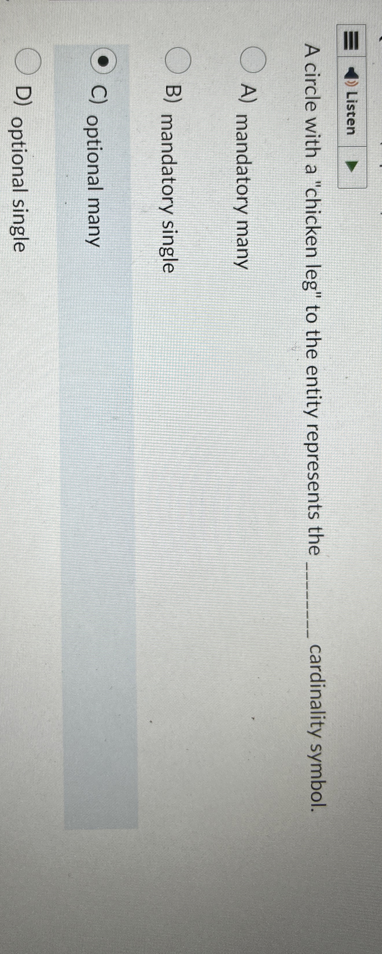 A circle with a "chicken leg" to the entity