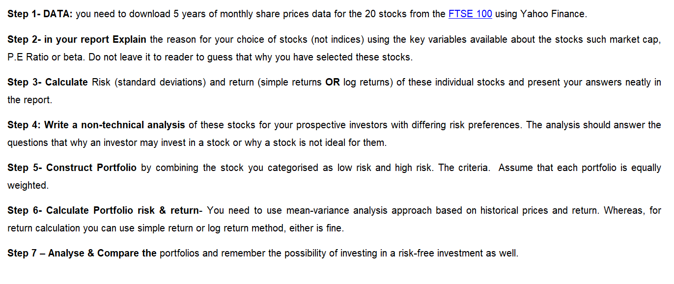 Portfolio Risk and Return Analysis Construct a
