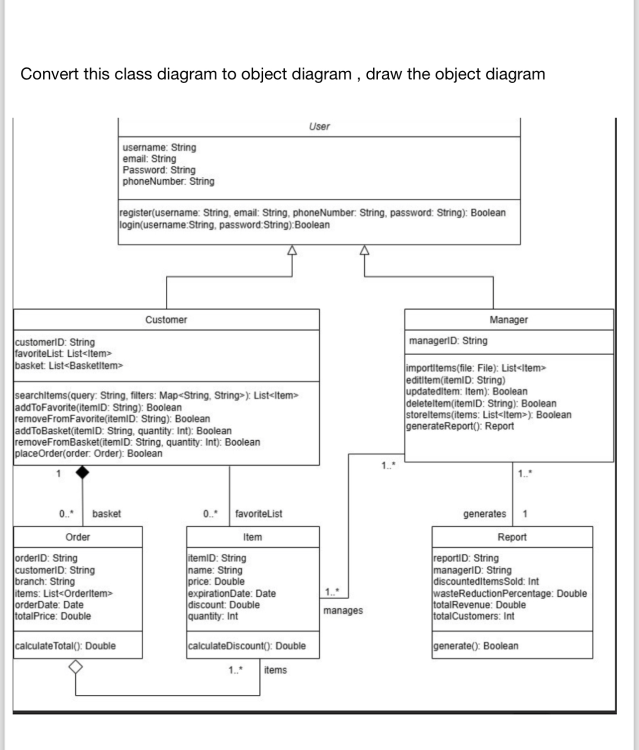 Convert this class diagram to object diagram,