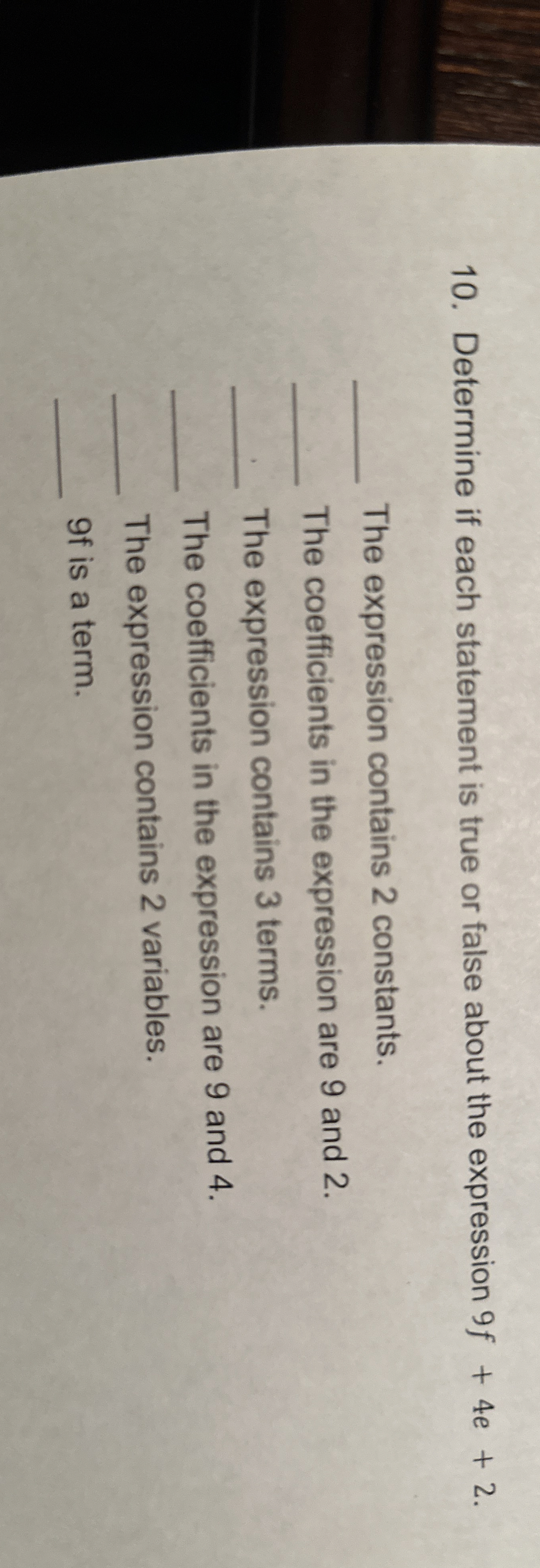 Determine if each statement is true or false