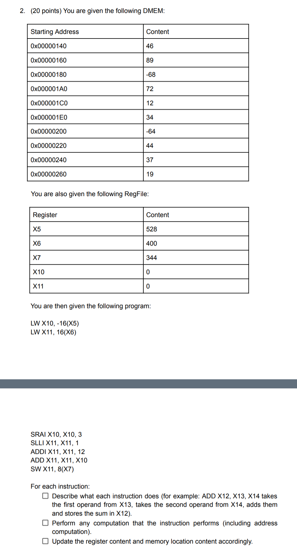 ( 2 0 points ) You are given the following DMEM: