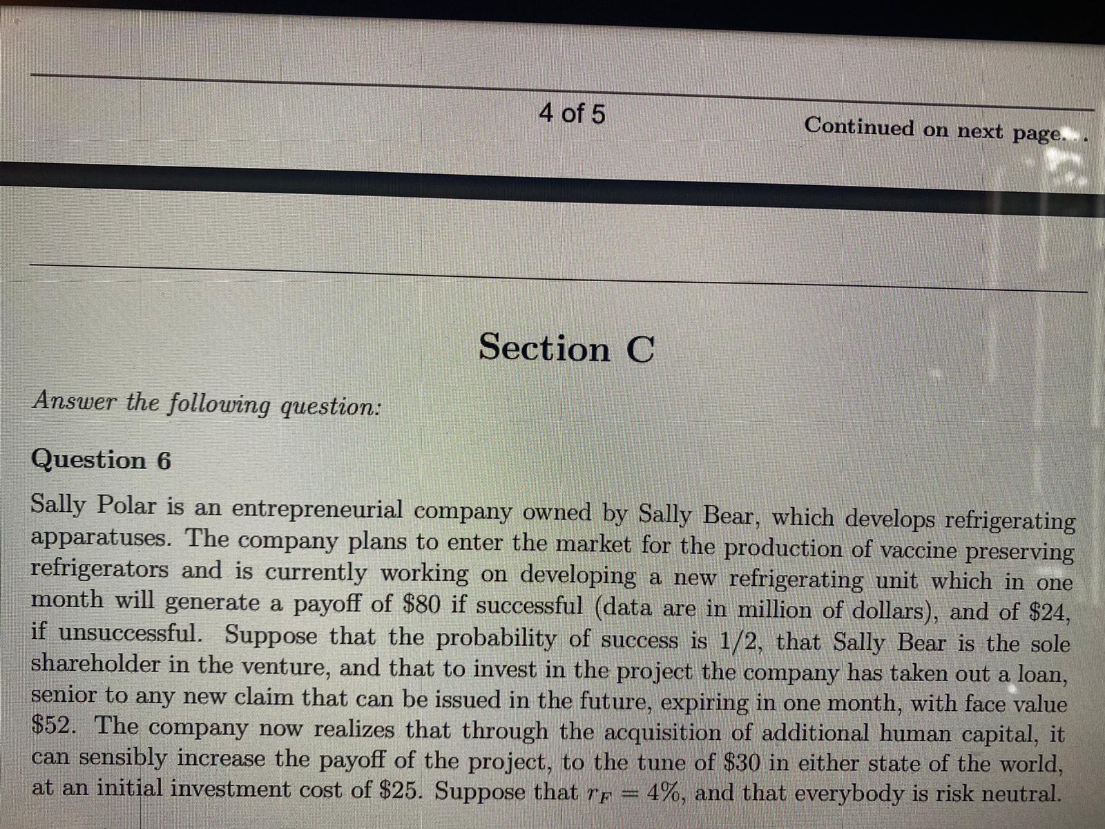 4 of 5 Continued on next page. Section C Answer