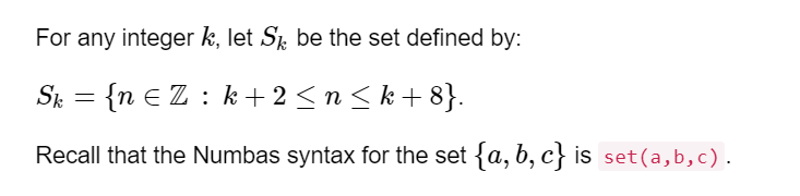 For any integer k , let S k be the set defined