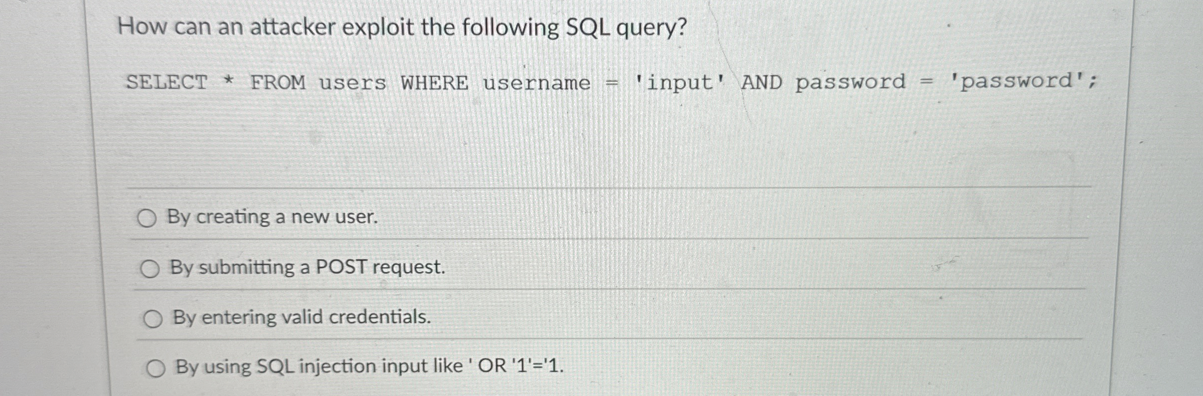 How can an attacker exploit the following SQL